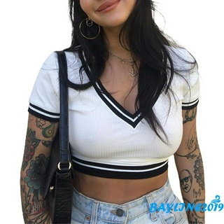 Áo Croptop Nữ Tay Ngắn Cổ Chữ V Thời Trang Gợi Cảm