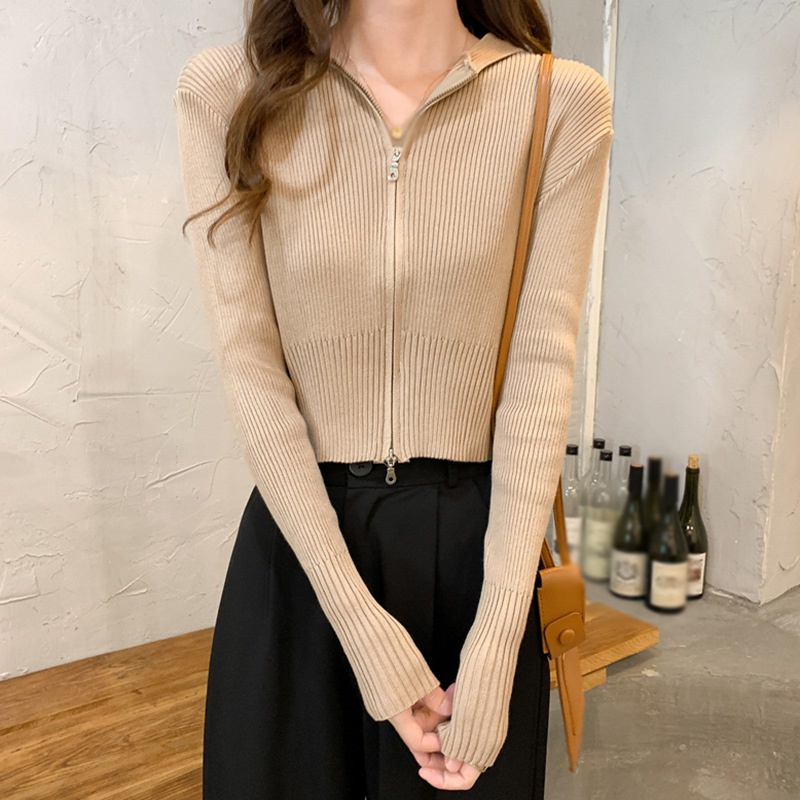 Áo croptop tay dài có khóa kéo dáng rộng thoải mái thời trang sành điệu cho nữ