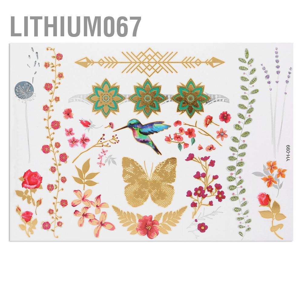 Lithium067 5pcs Mixed Metallic Golden Silver Colorful Pattern Temporary Disposable Tattoo Stickers Hình xăm dán tạm thời