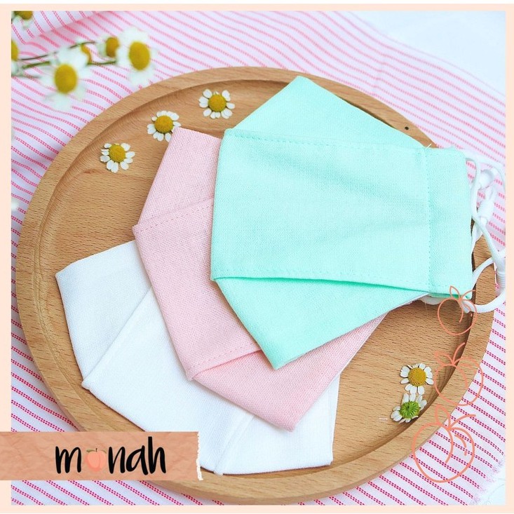 Combo 3 khẩu trang vải kháng khuẩn linen cotton 3 lớp tông trắng hồng xanh cổ điển pastel | BigBuy360 - bigbuy360.vn