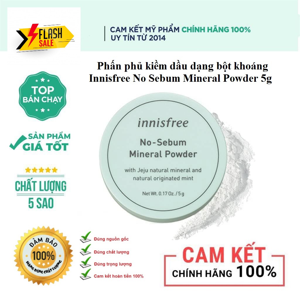 Phấn Phủ Kiềm Dầu Bột Khoáng Innisfree No Sebum Mineral Powder 5g [ Cam Kết Hàng Chuẩn 100 % ]