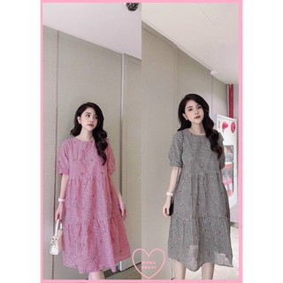 Váy bầu - đầm bầu kẻ MAMADRESS dáng xuông FREESIZE chất đũi MỀM MÁT, thấm hút mồ hôi phù hợp công sở hè