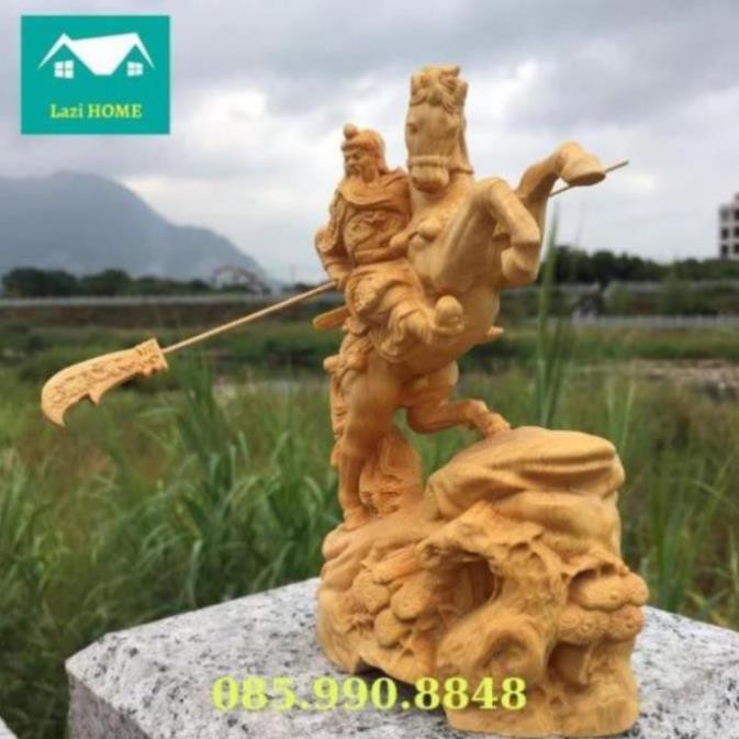 Tượng trang trí gỗ Hoàng Dương cao cấp, tượng phật phong thủy -M17 Quan Công cưỡi ngựa . . .. . .