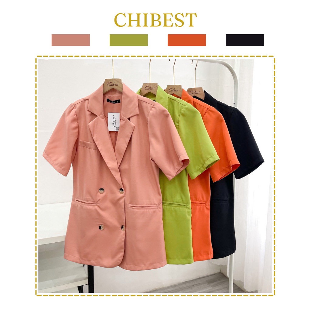 Blazer nữ tay ngắn áo khoác VEST nữ 1 lớp tay lỡ 4 nút  AAB616 CHIBEST