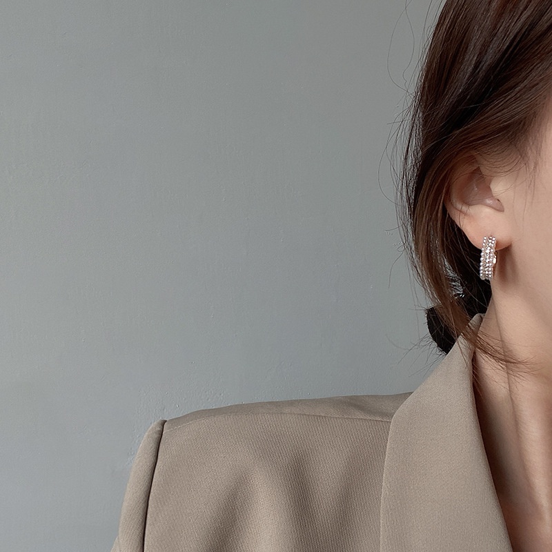 Bông Tai Chữ C Đính Ngọc Trai Và Đá Phong Cách Retro Pháp 2022