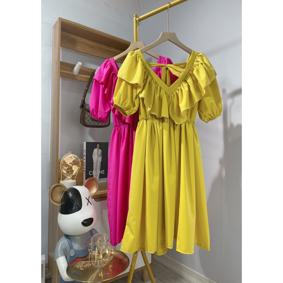 Váy maxi bánh bèo cổ tim hở lưng dáng dài đầm xòe nữ đi biển siêu hot trend SL553
