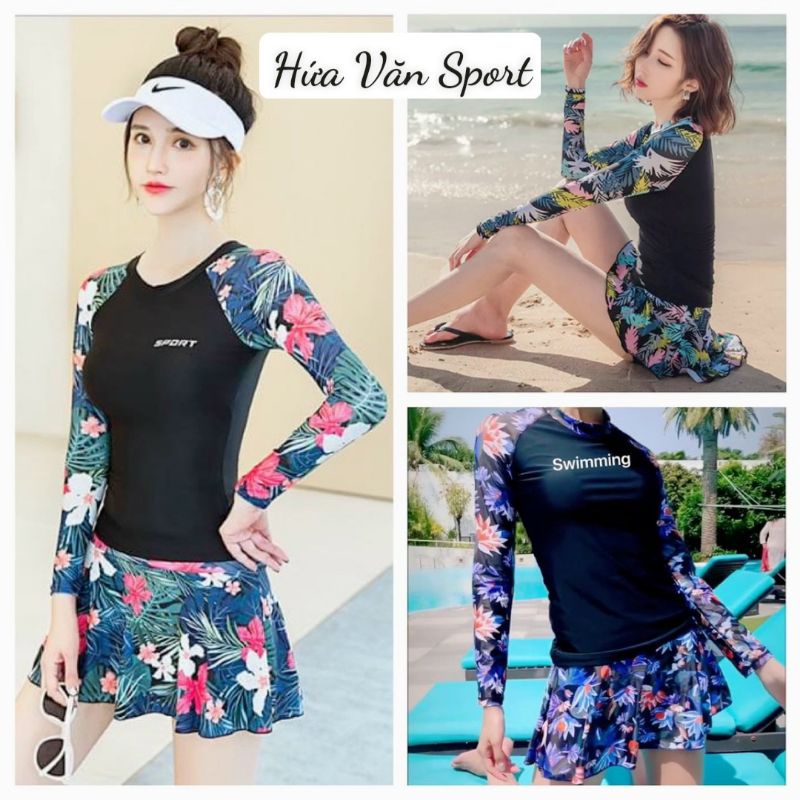 Bộ bơi nữ kín đáo tay ngắn váy rời nhiều mẫu 35_90kg