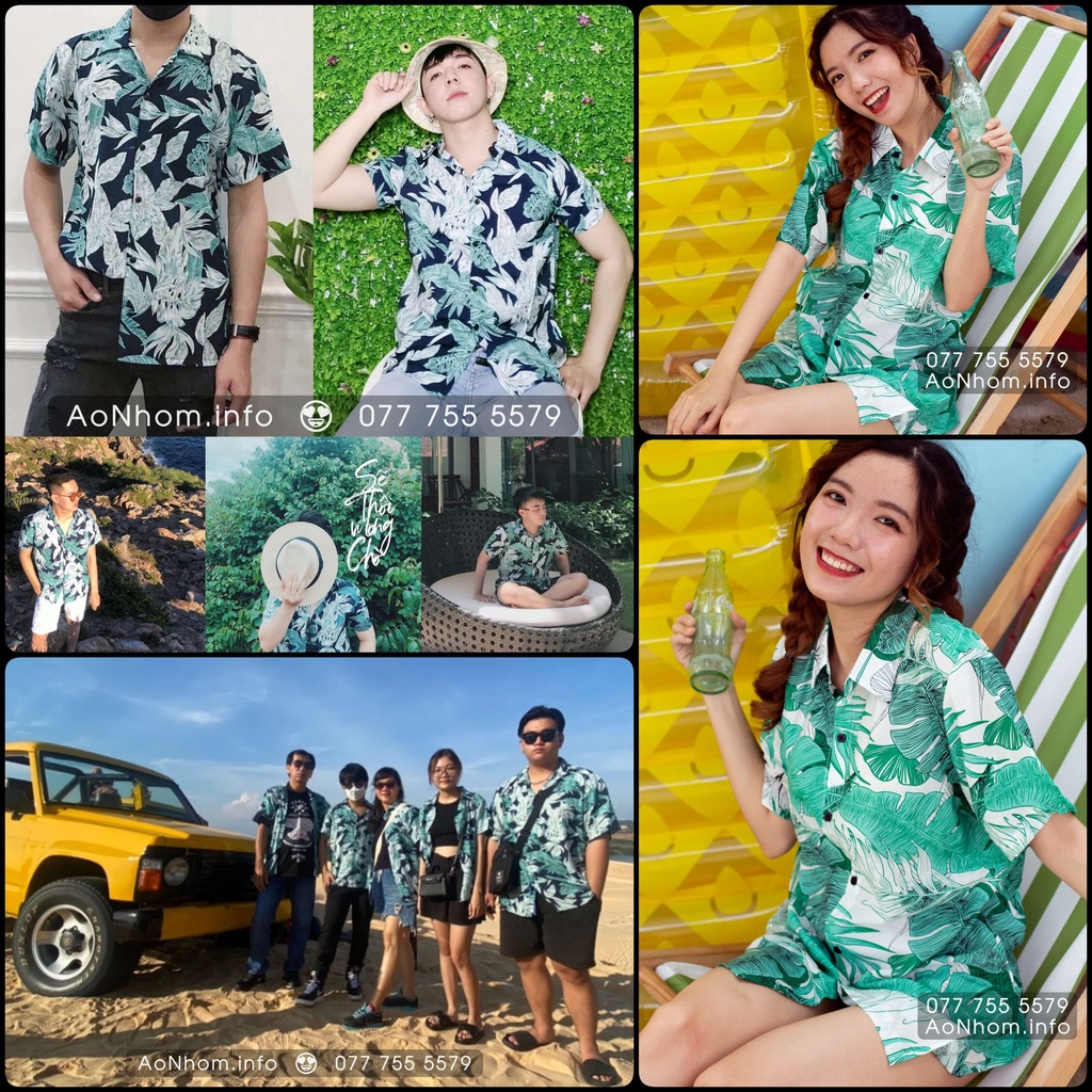 Áo Sơ Mi Đi Hawaii Biển Mềm Mát - Lá Chuối - Áo Đôi Đồng Phục Nhóm Lớp Team Building Hoạ Tiết Hoa Lá Trái Cây