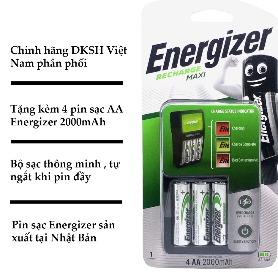 Bộ máy Sạc Pin AA - AAA ENERGIZER kèm 4 viên pin sạc AA 2000 mAh