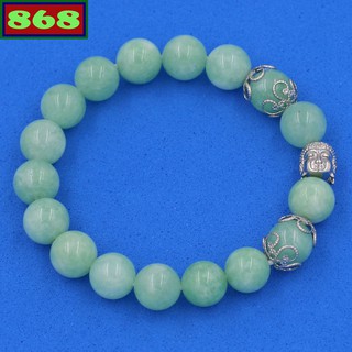 Chuỗi tay đá phỉ thúy 10 ly charm đầu Phật Như lai inox