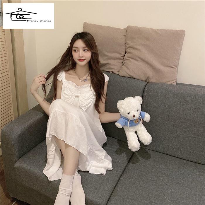 Đầm Ngủ Hai Dây Đính Nơ Dễ Thương Thời Trang Mùa Hè Cho Bạn Gái