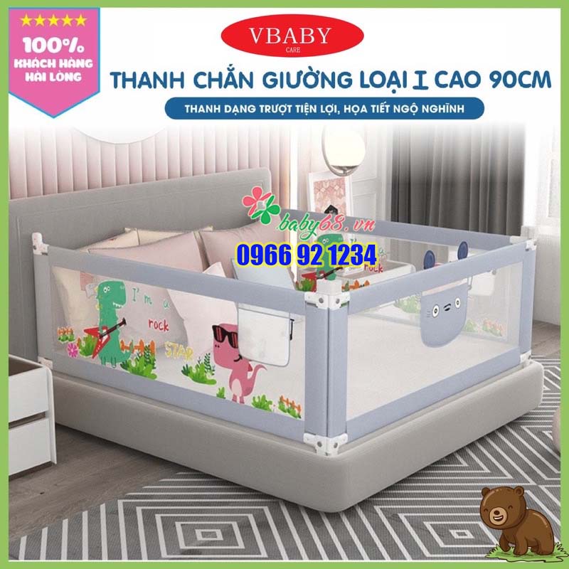 Thanh chắn giường V-BABY khủng long mẫu Mới 2022 - Chặn giường cho bé dạng trượt cao 90cm