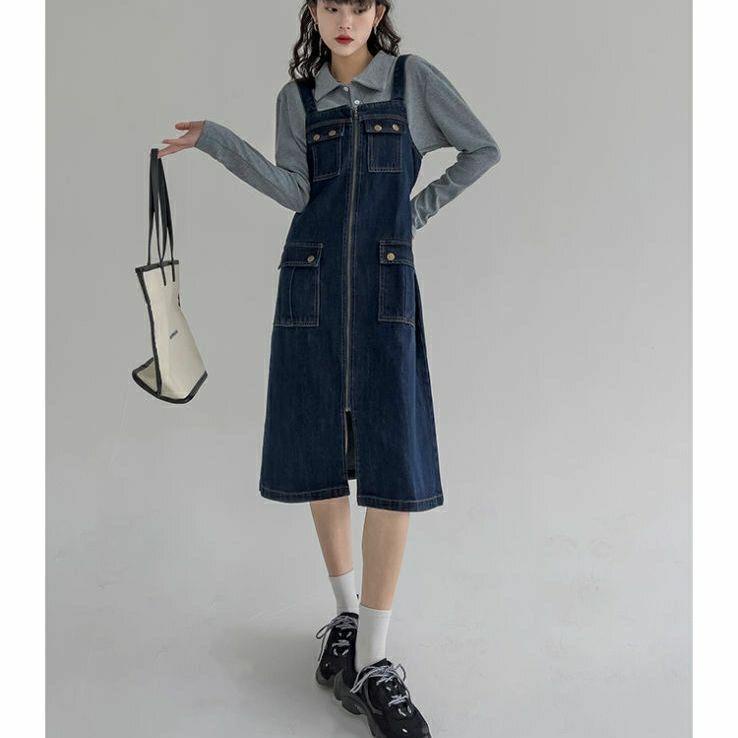 ♘✺☾Đầm Yếm Denim Hai Dây Phong Cách Mới Thời Trang Mùa Xuân Dành Cho Nữ 2022