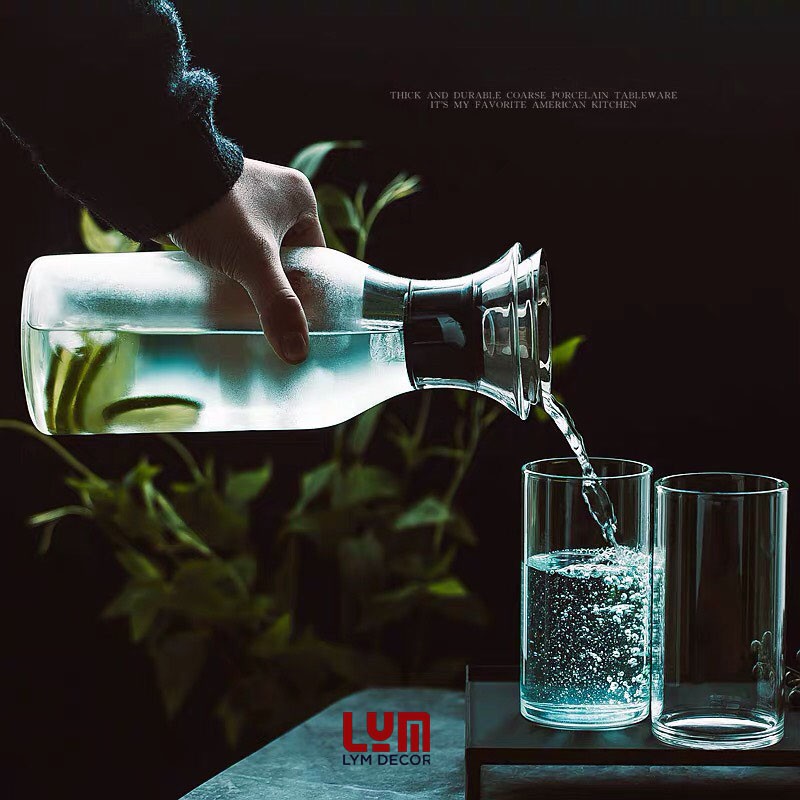 (SẴN) Bình detox dáng trụ, bình rót rượu vang decanter - thủy tinh chịu nhiệt cao cấp Borosilicate k chì