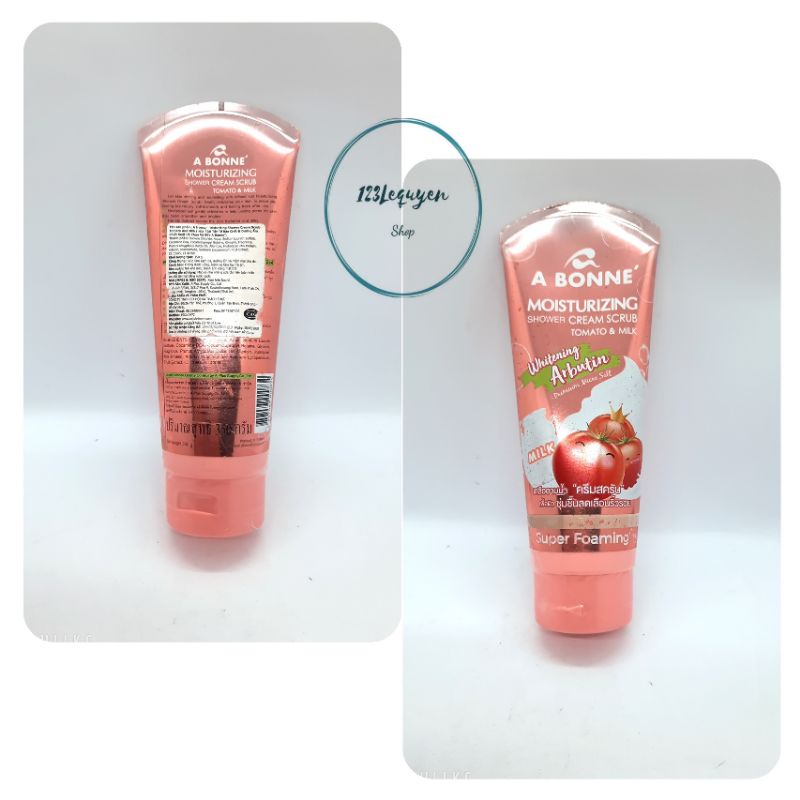 Kem tắm tẩy tế bào chết và dưỡng ẩm A Bonne Moisturizing Shower Cream Scrub Tomato &amp; Milk