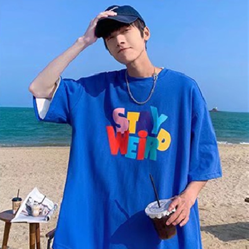 Áo Thun Nam Tay Ngắn Dáng Rộng In Chữ Phong Cách Hong Kong Thời Trang Mùa Hè Cỡ M-5XL