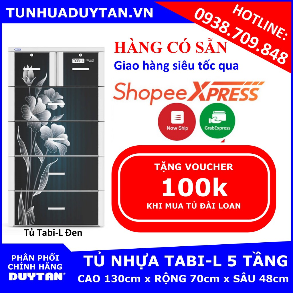 [ Hàng Có Sẵn] Tủ nhựa Duy Tân TABI L 5 tầng (Đen) - Tặng kèm voucher 100k khi mua tủ nhựa đài loan