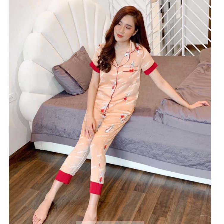 [ XẢ KHO GIÁ GỐC] Đồ Bộ Pijama - Bộ Pizama lụa Latin mịn cộc-dài chữ hoạ tiết