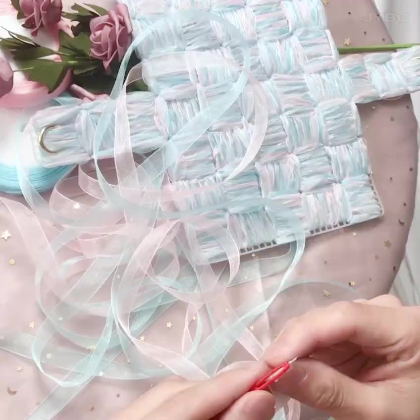 Full set nguyên liệu túi tự đan bằng dây ruy băng