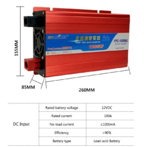 Bộ đổi điện sin chuẩn Souer 1000w 12v sang 220v - FPC-1000AL