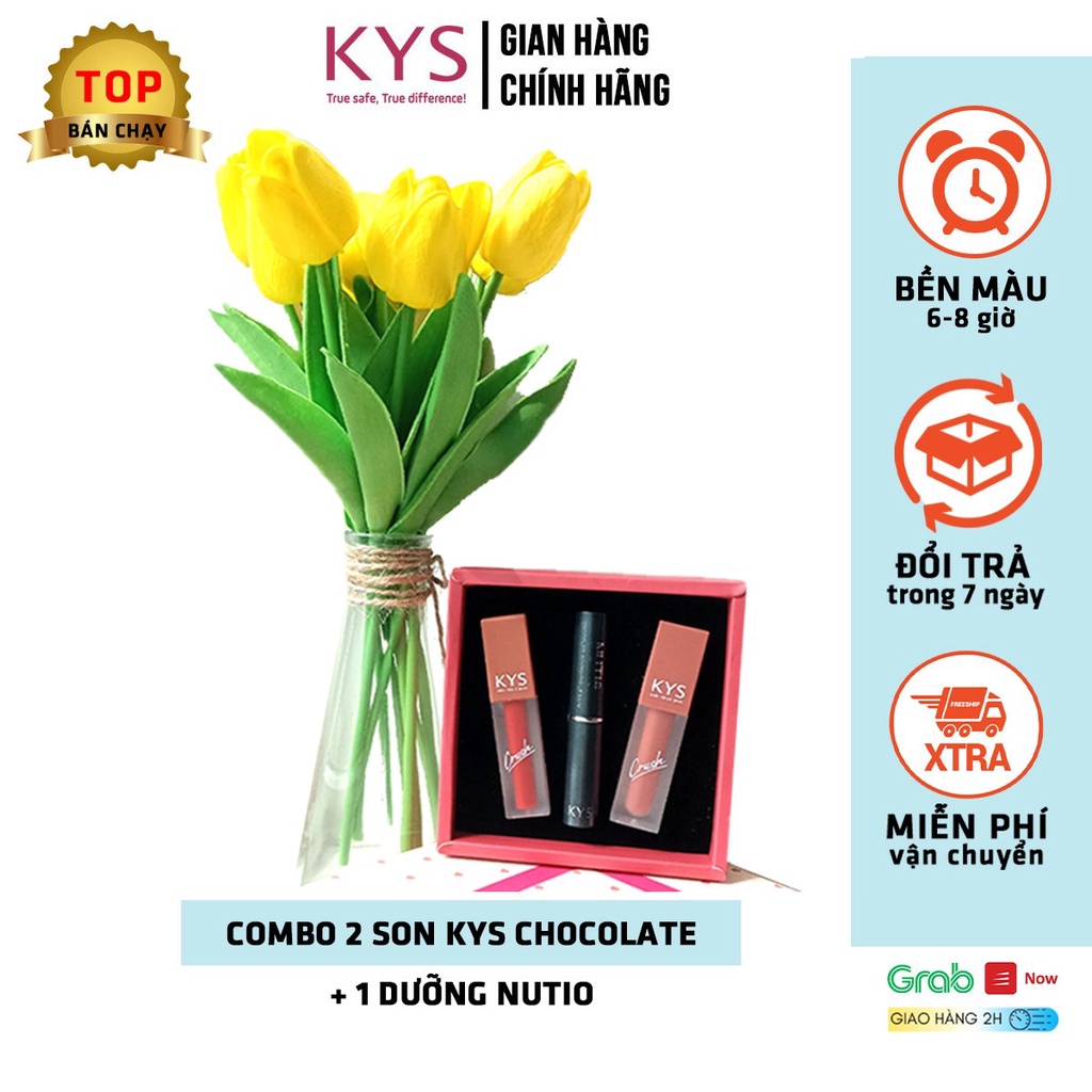 Combo 2 son KYS chocolate Crush quà 1 son dưỡng Nutio Mềm môi lâu trôi không chì