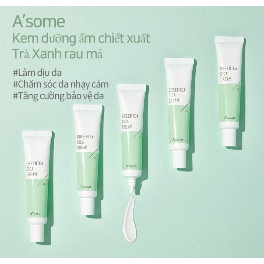 Kem mụn, giảm viêm sưng tấy đỏ chiết xuất trà xanh và rau má A'some Greentea Cica Cream 40ml