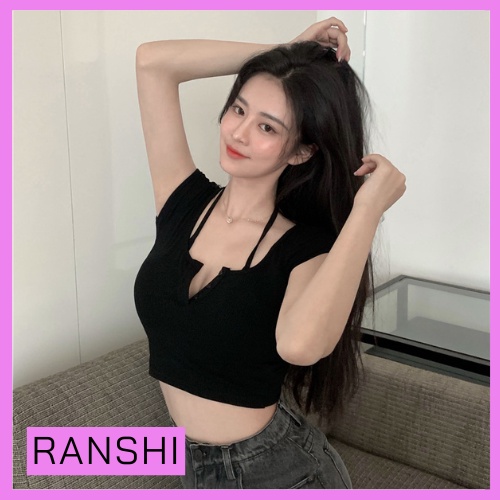 Áo Croptop Tay Ngắn Cổ Yếm RANSHI Áo Kiểu Hot Girl Sexy Cho Nữ Thời Trang Hè Hàng Loại 1 - RA027