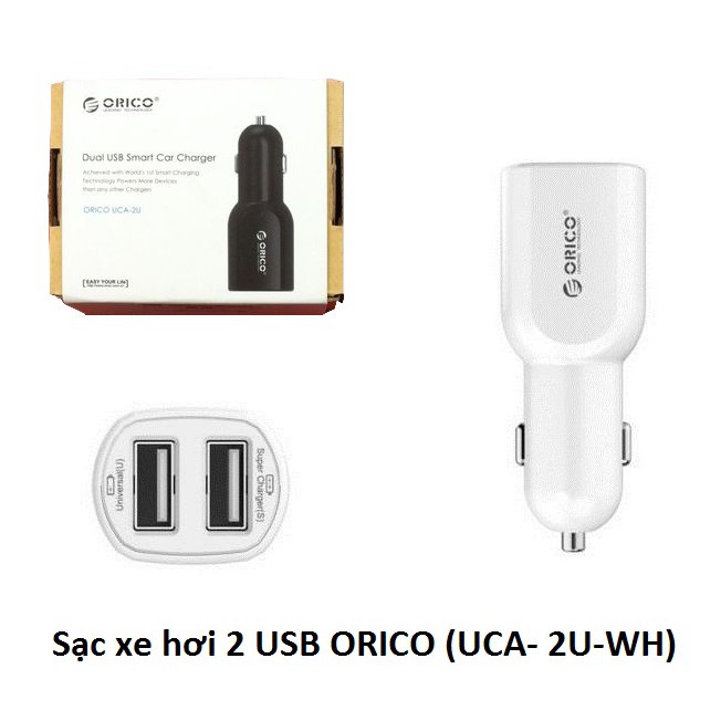 Sạc 2 Cổng Usb Cho Thiết Bị Di Động Trên Xe Hơi Orico UCA 2U WH màu đen, trắng cổng tẩu thuốc