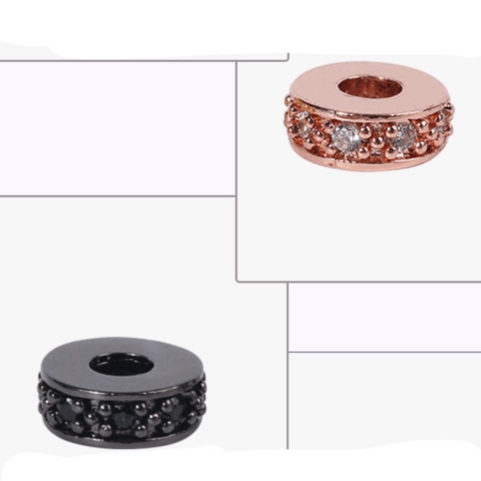 Hạt Đệm đính đá - Charm Phụ kiện trang sức xâu vòng tay nam nữ, chuỗi hạt bằng kim loại đồng zircon