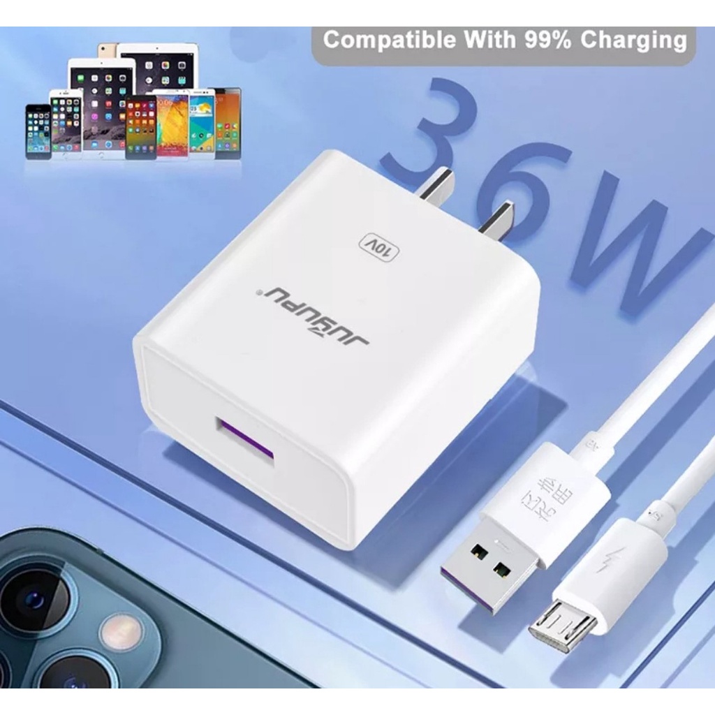 Bộ sạc nhanh siêu tốc 36W dây sạc 5A micro hoặc type c dành cho Samsung Xiaomi Oppo Vivo