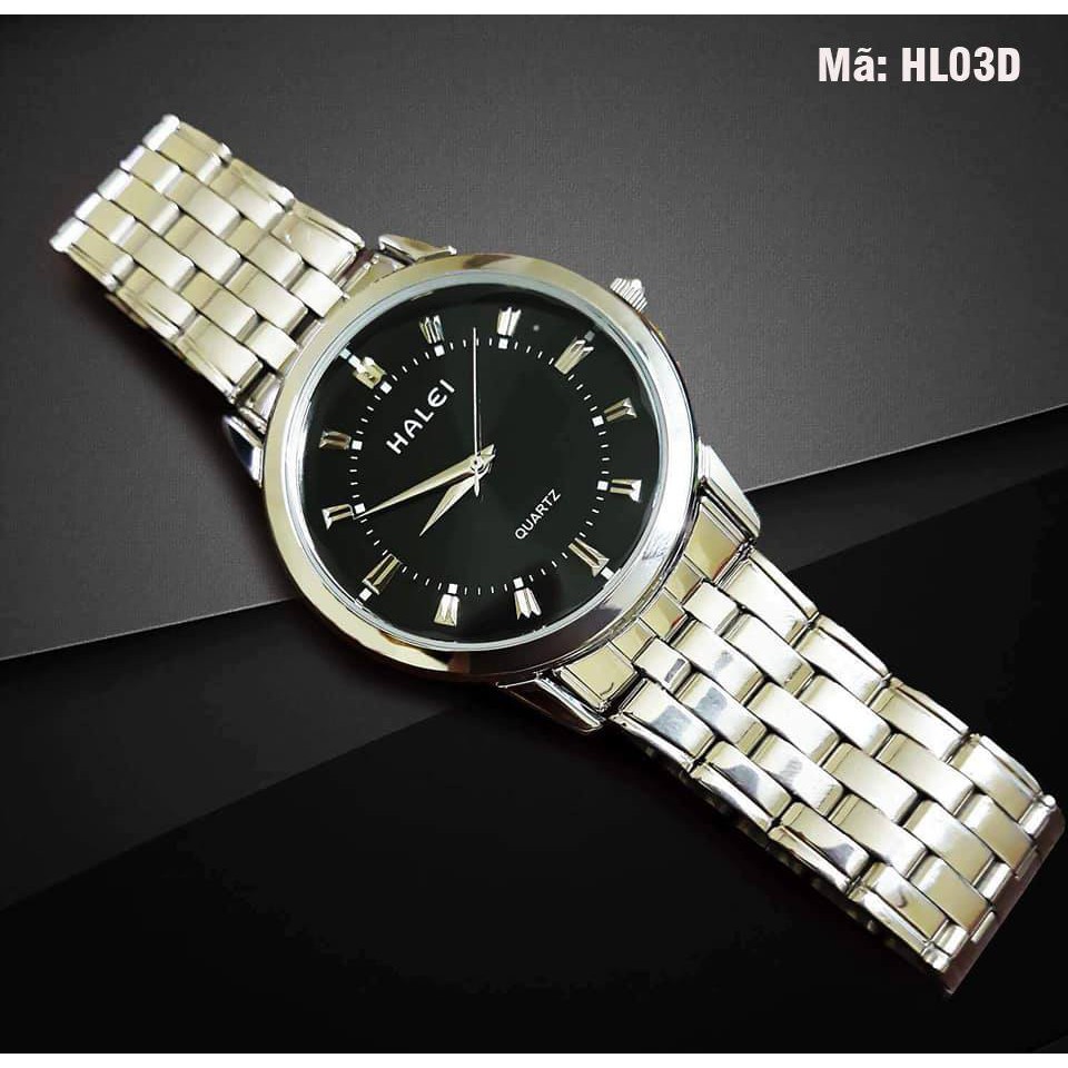 ĐỒNG HỒ NAM HALEI DÂY BẠC MẶT ĐEN