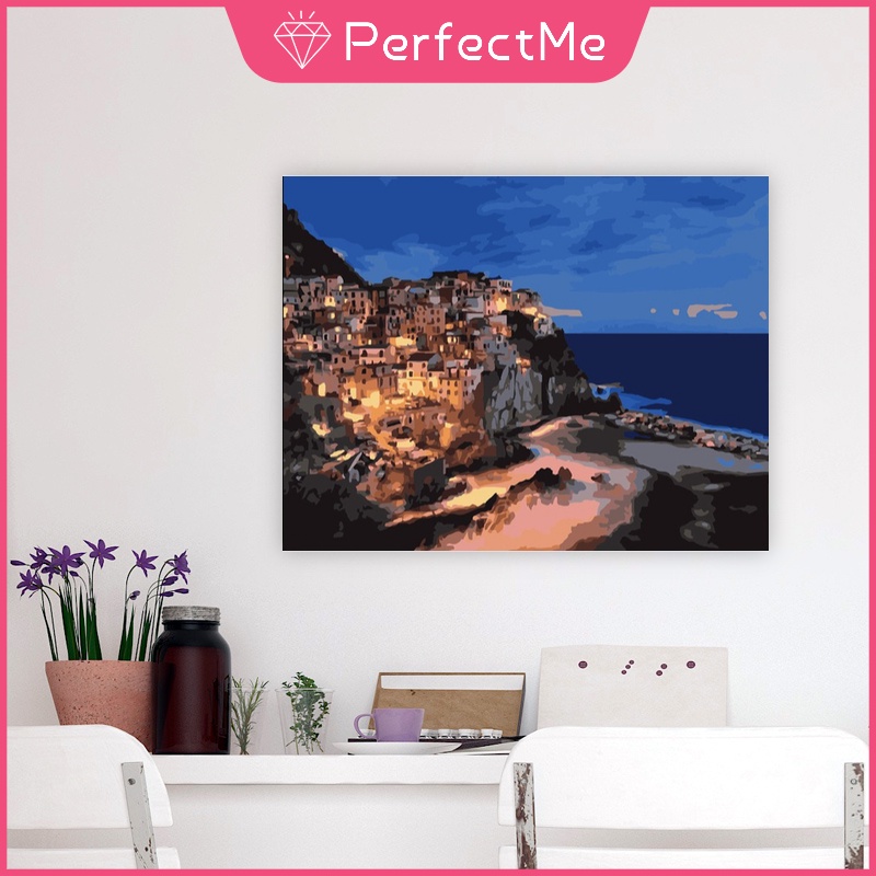 Bộ tranh sơn dầu 40x50cm tự làm họa tiết phong cảnh cảng và con thuyền độc đáo