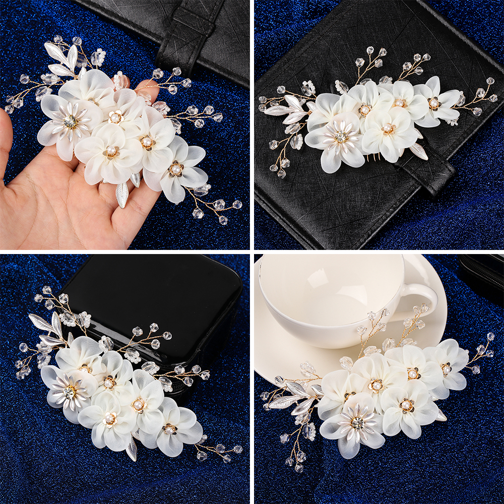 (Hàng Mới Về) Lược Cài Tóc Hình Hoa Trắng Đính Ngọc Trai Thời Trang