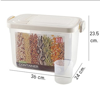 Hộp nhựa đựng đồ, thùng đựng gạo 10kg gạo, 14L, nắp kép, nắp lật mở của đứng. Thái Lan sx. 36x24x23,5cm 2559