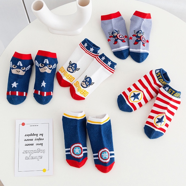Set 5 Đôi Tất Cotton In Hình Siêu Anh Hùng Marvel Đáng Yêu Cho Bé