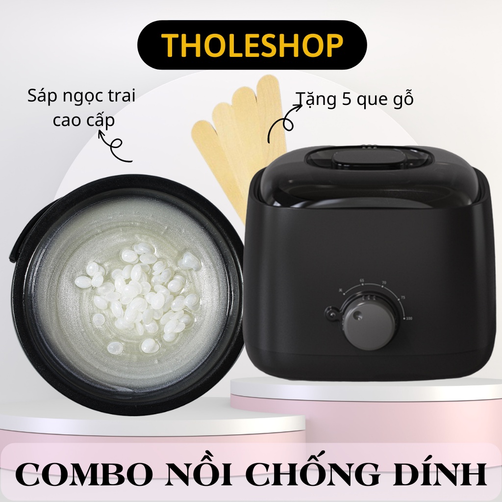 Combo Nồi Nấu Sáp Wax Lông Chống Dính Thế Hệ Mới + 100gr Sáp Cao Cấp + 5 Que Gỗ