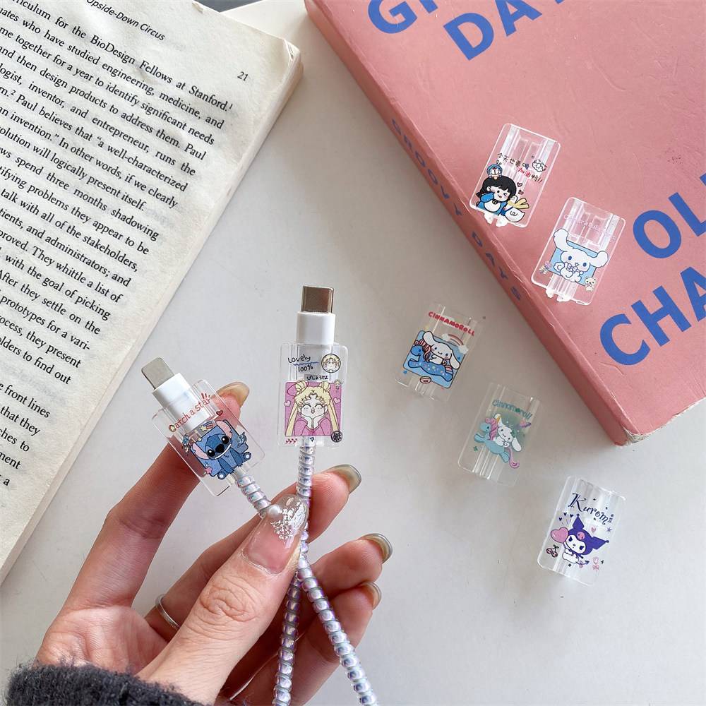 Cáp 1PCS Vỏ bảo vệ vết cắn Dây Trường hợp Phim hoạt hình trong suốt Snoopy Kirby Lotso Mẫu Bảo vệ Vỏ mềm TPU cho Android