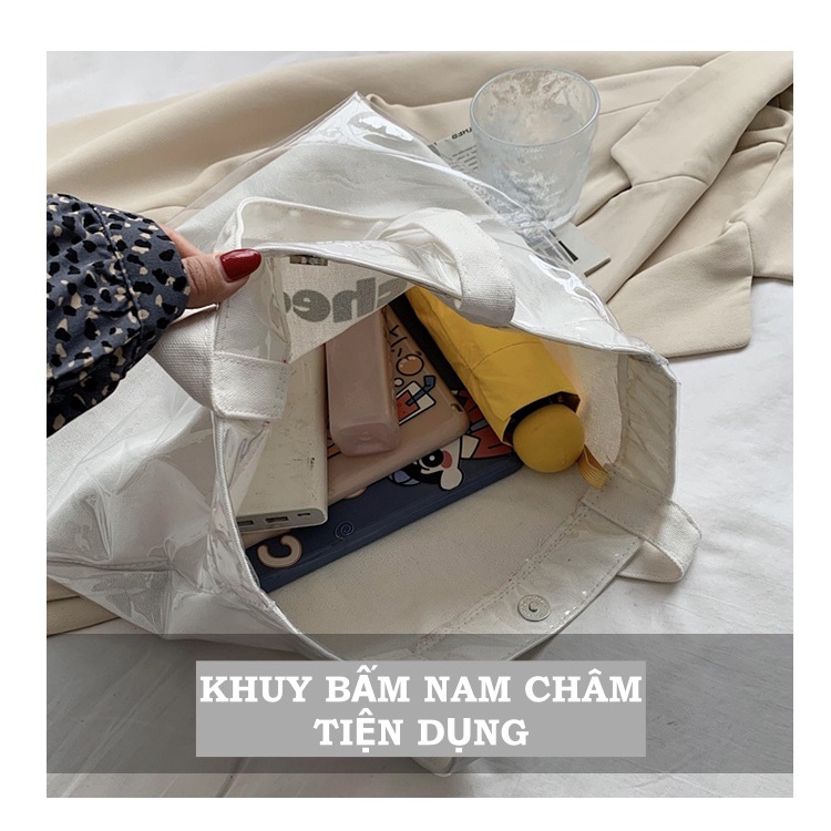 Túi tote vải canvas Cheers cao cấp có lớp bóng kính chống nước 2 màu đen trắng cá tính