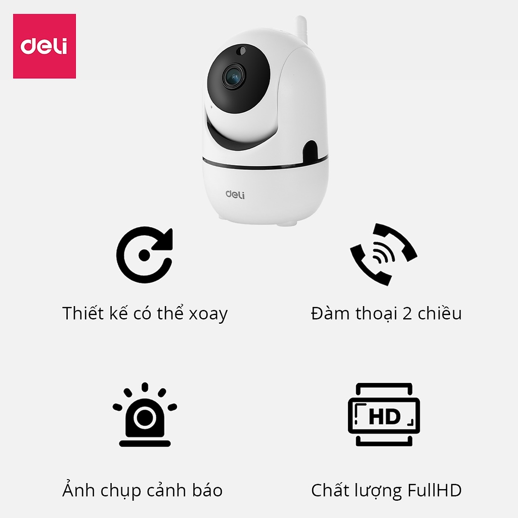 Camera IP Wifi Deli 360 Độ Full HD 1080P Đàm Thoại 2 Chiều Hồng Ngoại Đêm - An Ninh Gia Đình, Văn Phòng -  ES104