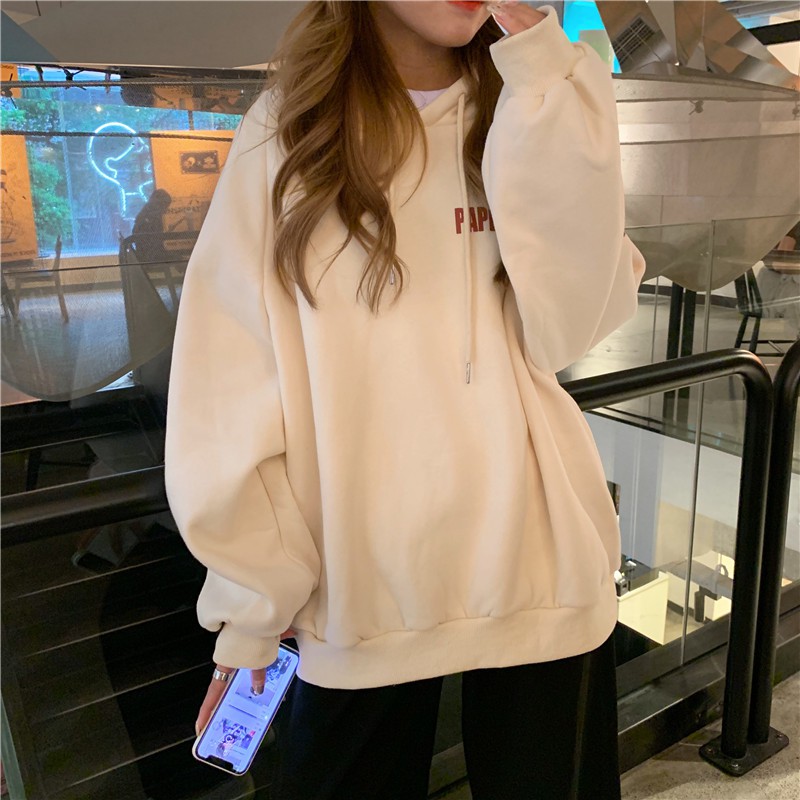 Áo hoodie Ulzzang nữ form rộng in chữ màu trắng hồng chất nỉ đẹp order quảng châu BST áo thu đông unisex Ulzzang