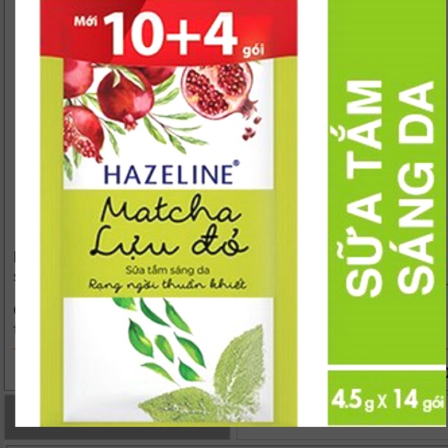 Dây sữa tắm sáng da Hazeline Matcha - Lựu đỏ 10-12-14 gói tuỳ đợt KM