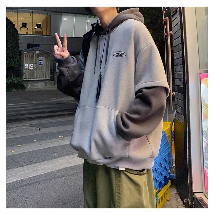 Áo Hoodie Giả Hai Lớp Phong Cách Hàn Quốc Cá Tính Cho Nam