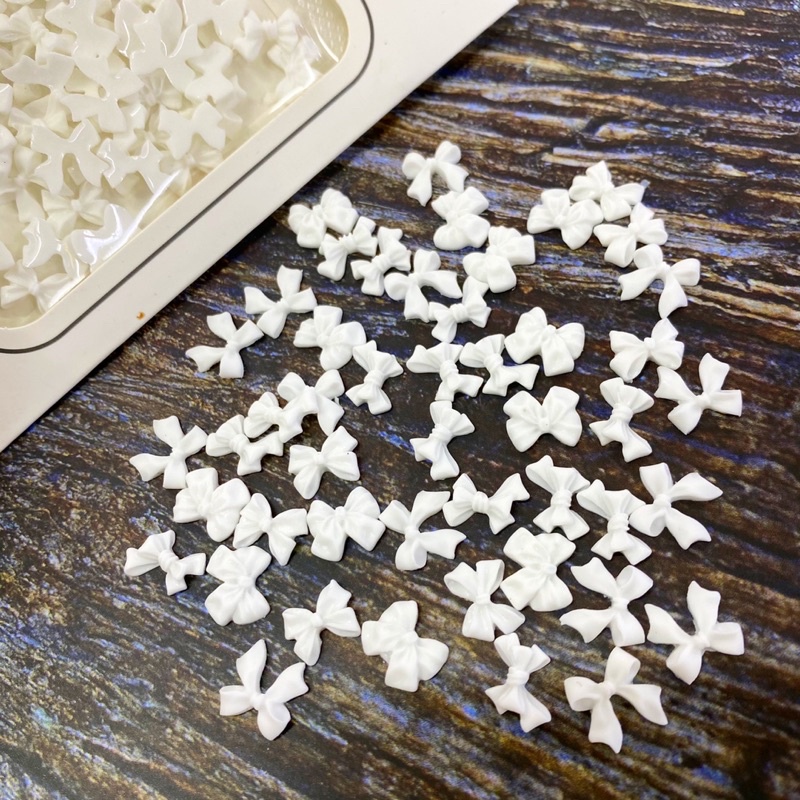 Charm nơ trắng-nơ mix trắng trang trí nail phong cách hàn nhật