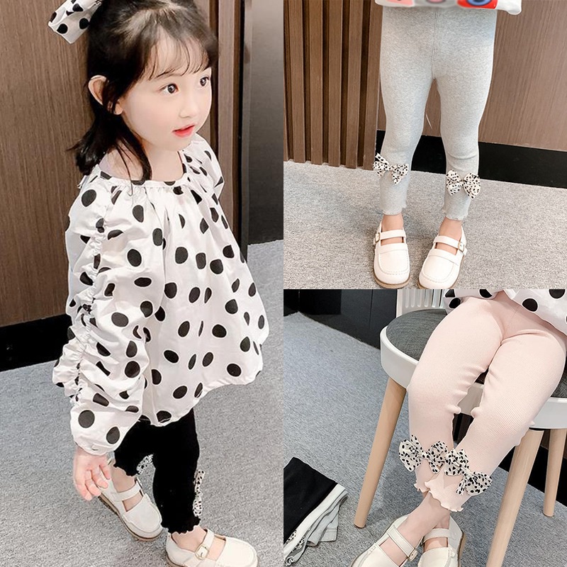 Girls Korean Version The New Thin Section Western Style All-Match Bow Elastic Slim Leggings Trousers