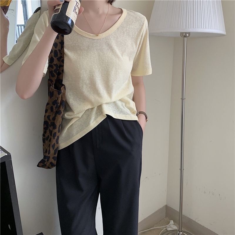 ÁO PHÔNG GIẤY FORM RỘNG CỔ TRÒN MÀU TRƠN BASIC  - ÁO THUN TRƠN CỔ TRÒN | BigBuy360 - bigbuy360.vn