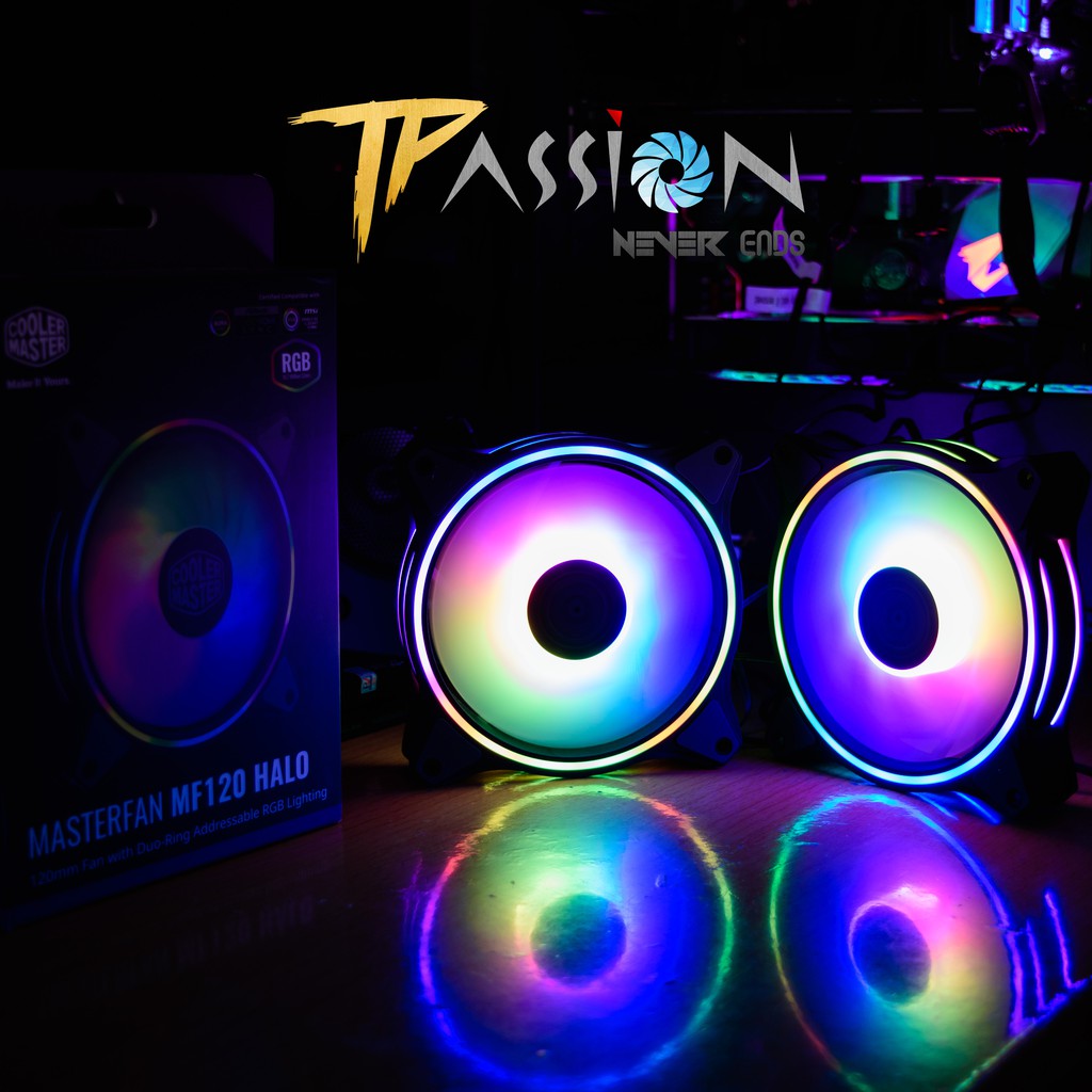 Quạt tản nhiệt fan case 12cm Cooler Master MasterFan MF120 HALO - LED Rainbow Argb 2 vòng ring cực đẹp, hiệu năng cao
