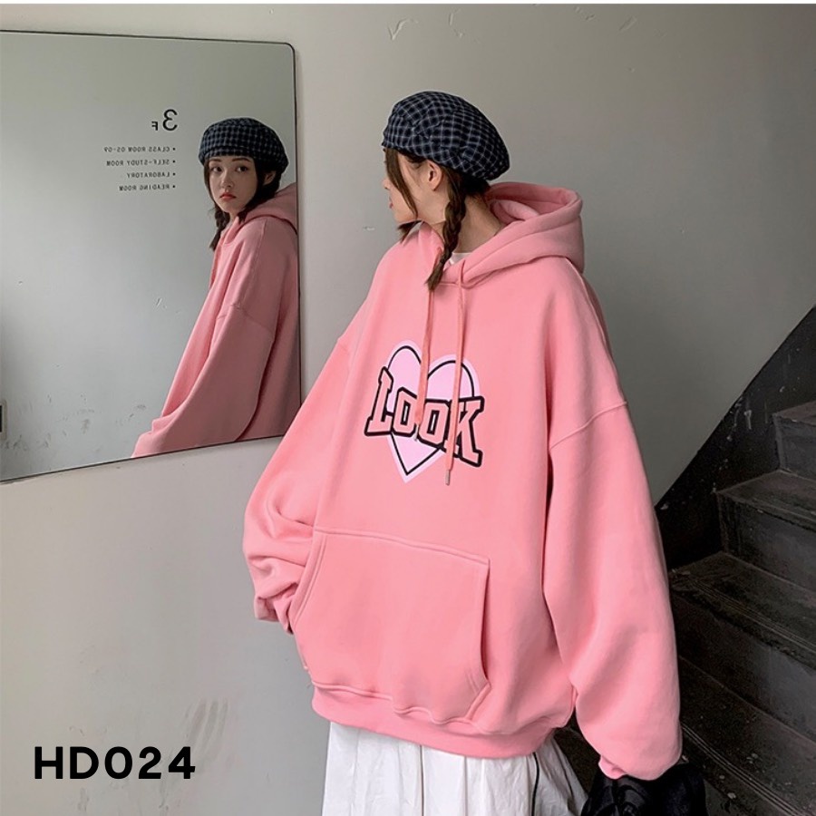 Áo hoodie look trái tim dày dặn nón 2 lớp HD024 - T2000