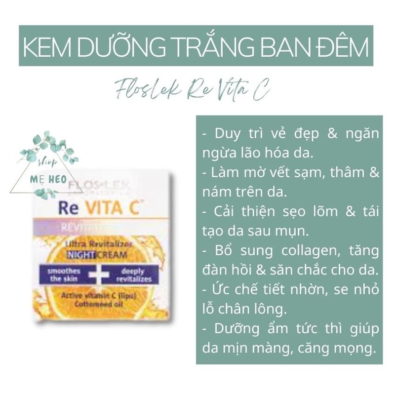 Kem dưỡng trắng da ban đêm Floslek Re Vita C, dưỡng ẩm chuyên sâu, mờ thâm nám, chống lão hóa và trẻ hóa da