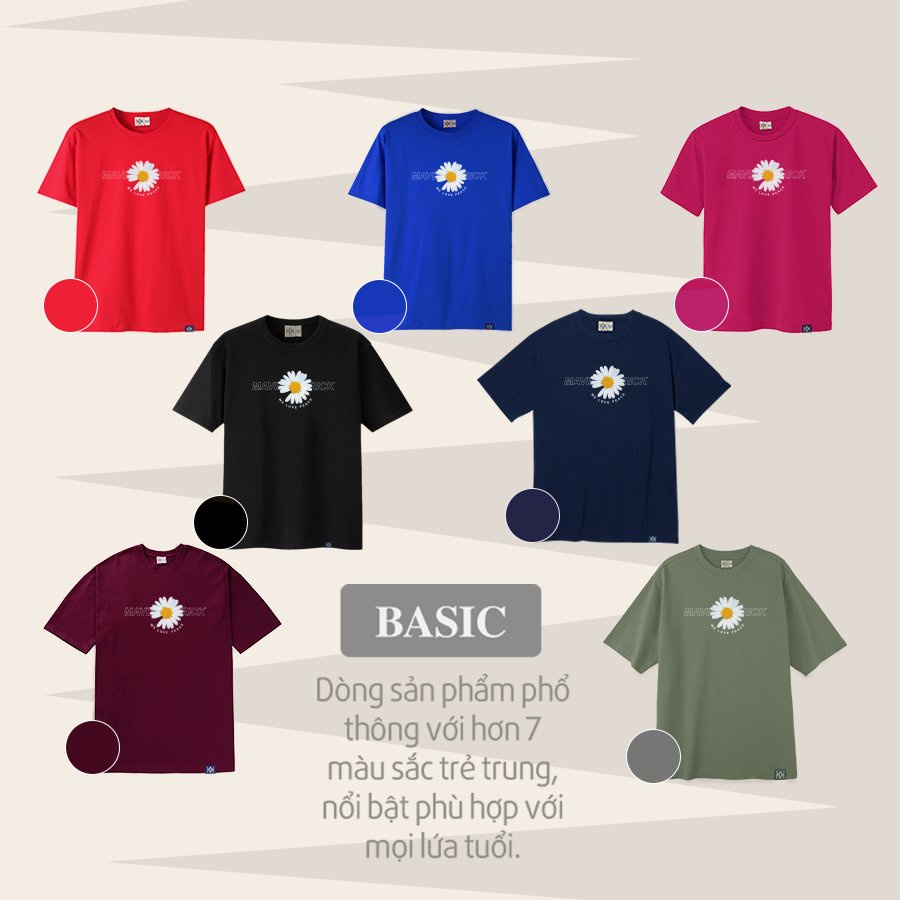 Áo Thun Hoa Cúc Tay Lỡ 7 màu Hồng- Xanh- Đen Cho Mùa Hè Năng  Động Peace Daisy MVR 112019064 Đen