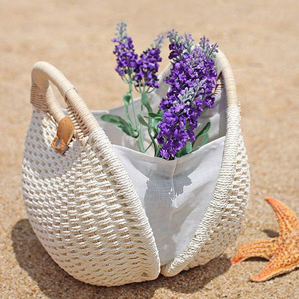 Túi xách đan mây đính vỏ sò thời trang đi biển cho nữ
